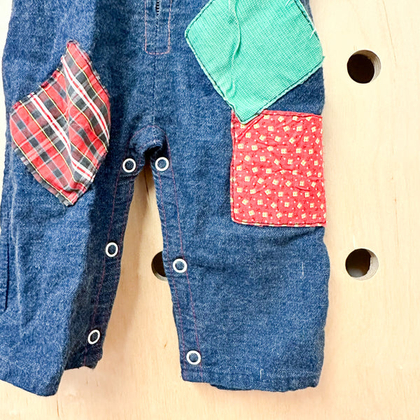 Vintage 1960s Patchwork Denim Jumpsuit / 18M-24M