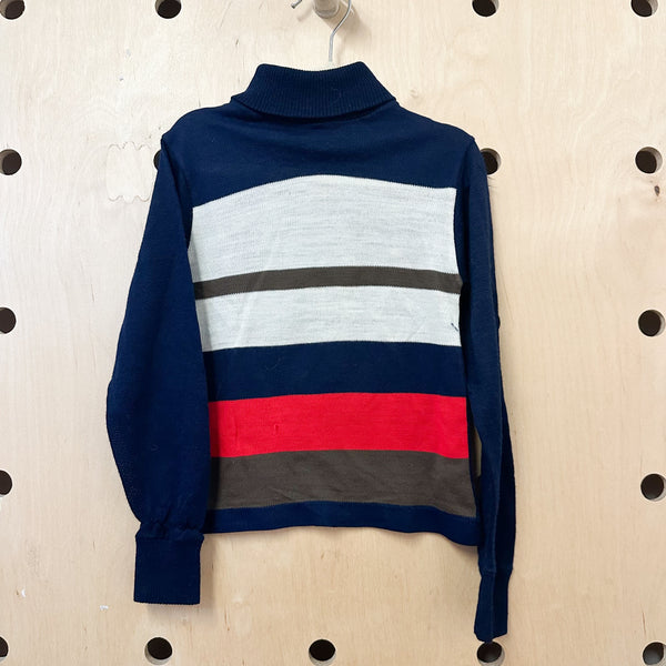 Vintage 1970s Navy Colorblock Turtleneck / 6yr