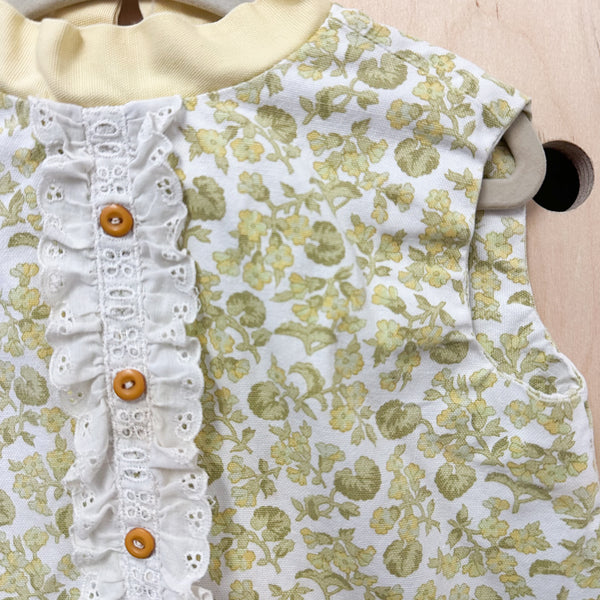 Vintage 1960s Yellow Floral Dress / 18-24M