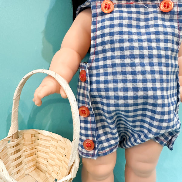 Vintage Doll Blue Gingham Romper / fits Minikane Gordis Doll