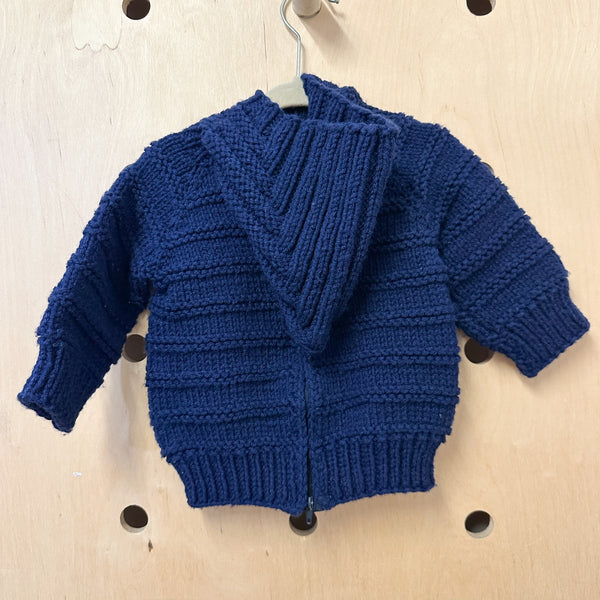 Vintage 1980s Navy Hooded Sweater / 12-18M