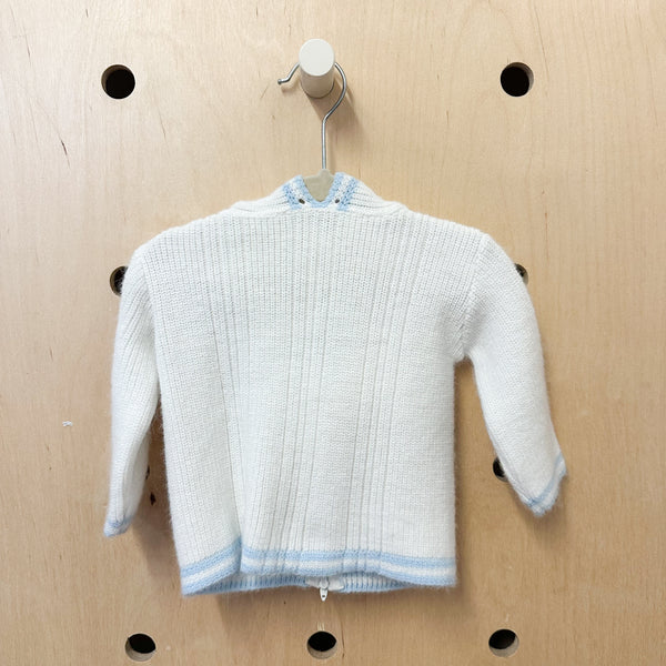 Vintage 1960s White Hooded Cardigan / 6-9M