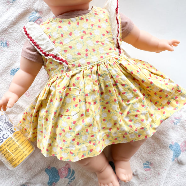 Vintage 1940s Yellow Strawberry Doll Dress (fits Minikane Soft Bodied doll)