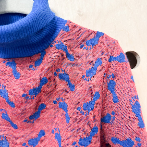 Vintage 1970s Foot Print Turtleneck Crop Top / 4T
