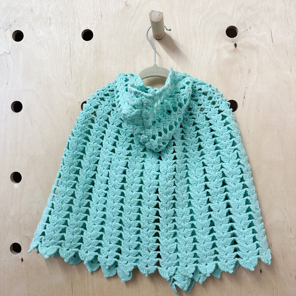 Vintage 1970s Mint Green Crochet Poncho / toddler - big kids size