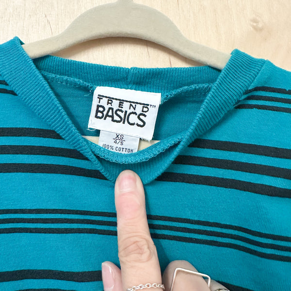 Vintage 1990s Teal Striped Tee / 4-5T