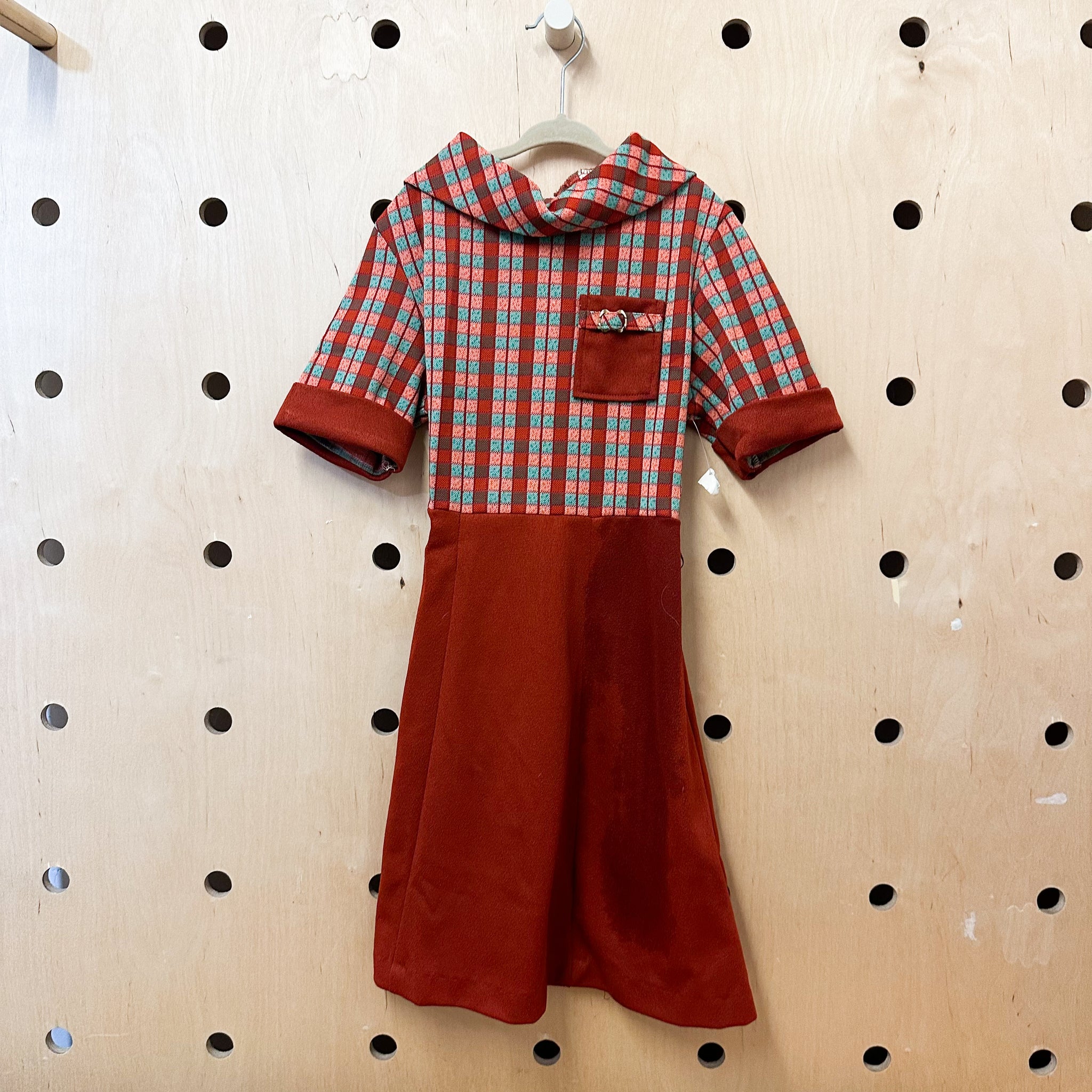 Vintage 1970s Brown Check Dress / 10yr