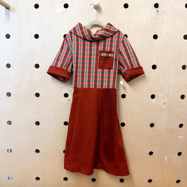 Vintage 1970s Brown Check Dress / 10yr