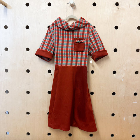 Vintage 1970s Brown Check Dress / 10yr