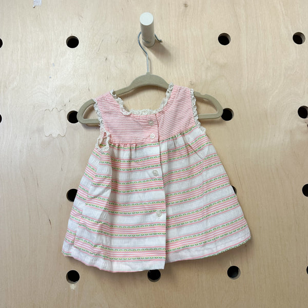 Vintage 1970s Pink Striped Dress / 12M