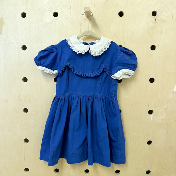 Vintage 1950s Blue Eyelet Collar Dress / 6yr