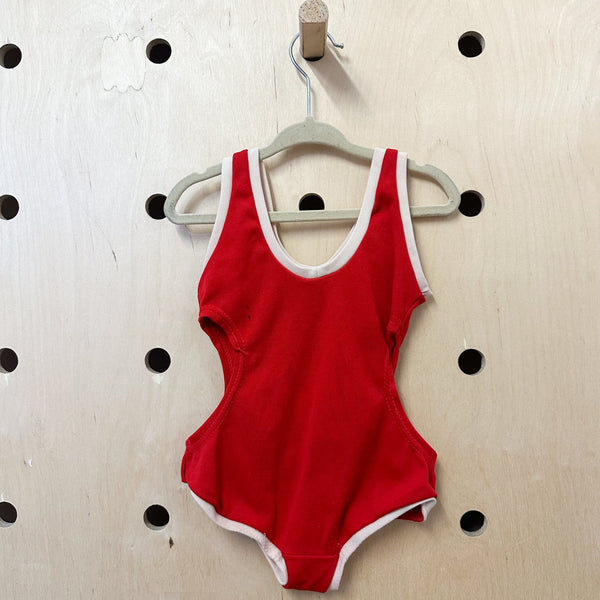 Vintage 1960s Red Sailboat Swimsuit / 4T