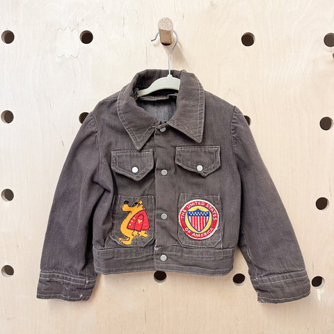 Vintage 1970s Brown Denim Jacket with patches / 5T