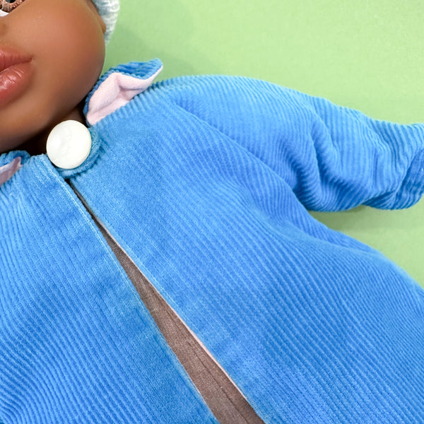 Vintage 1950s Blue Corduroy Doll Coat (fits Soft Body doll)