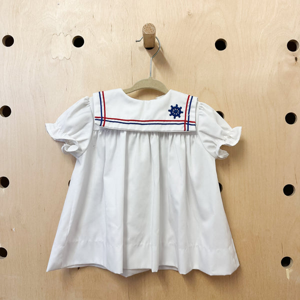 Vintage 1980s White Sailor Dress / 24M/2T