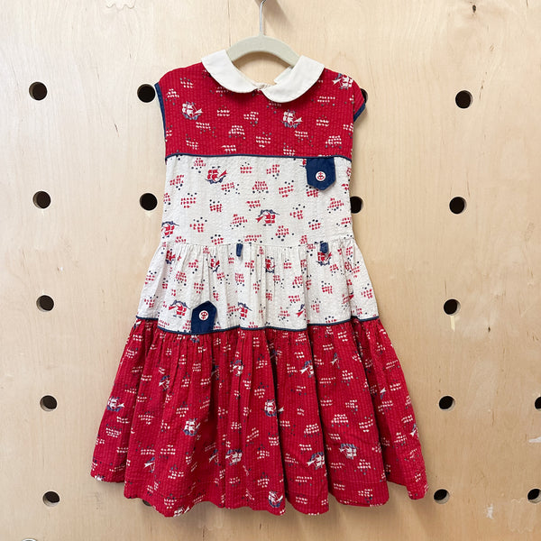 Vintage 1950s Ship Print Dress / 6x