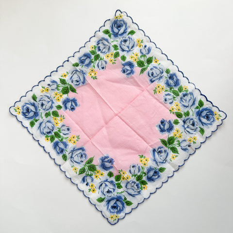 Vintage Hankie - Blue Rose