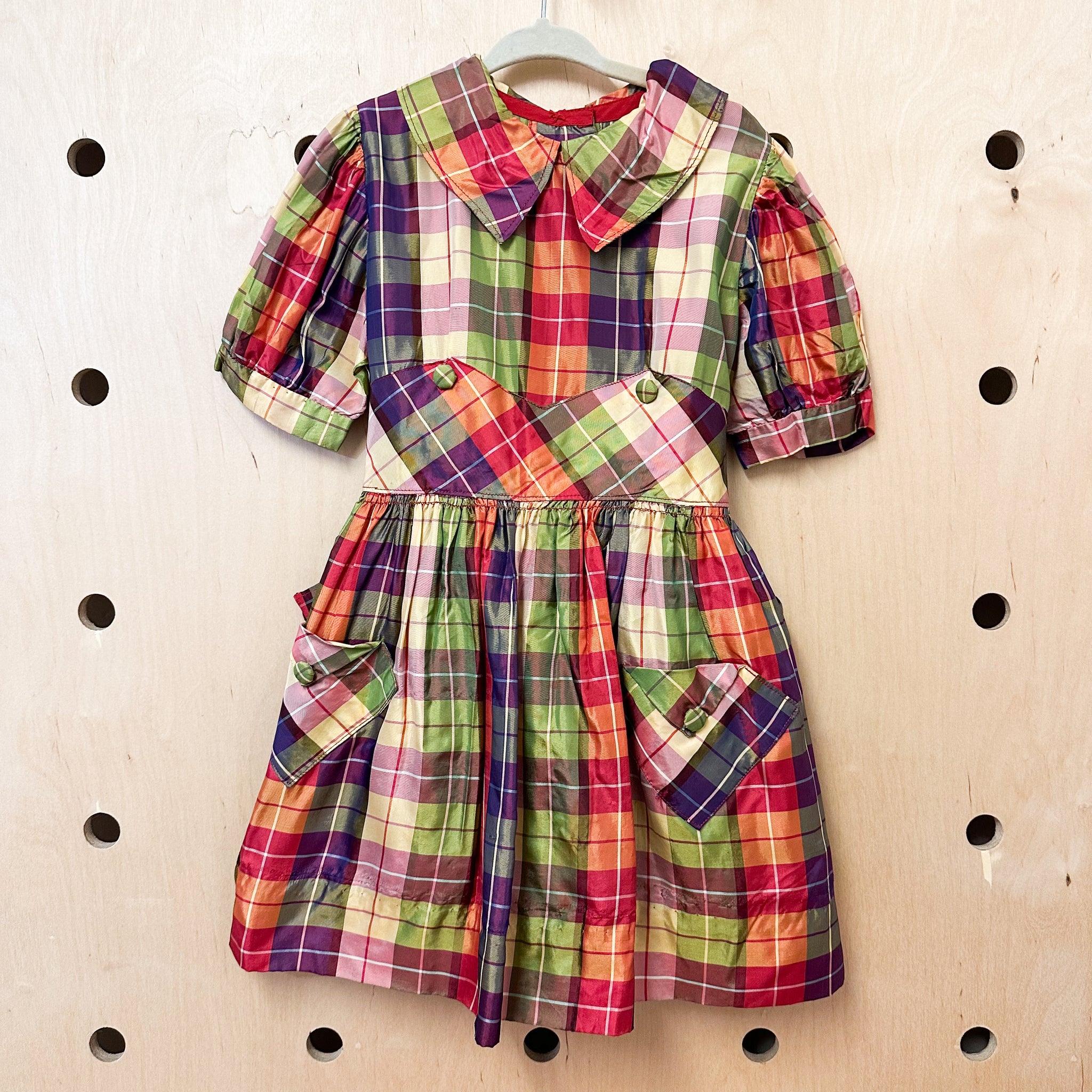 Vintage 1950s Shiny Plaid Party Dress / 3-4T