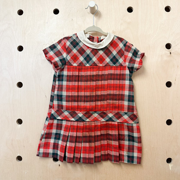 Vintage 1960s Red Plaid Dress / 4T
