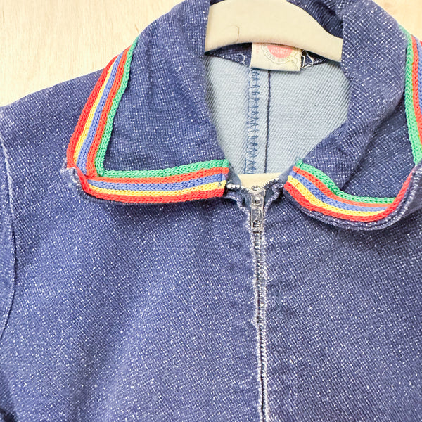 Vintage 1970s Denim & Rainbow Jumpsuit / 6yr