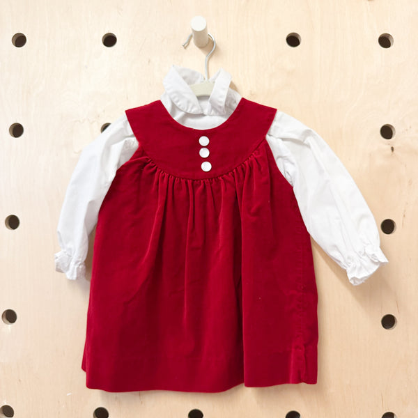 Vintage 1980s Red Velvet Dress set / 3T