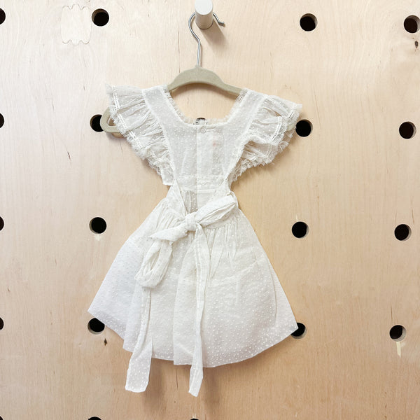 Vintage 1940s White Sheer Pinafore Dress / 6-12M