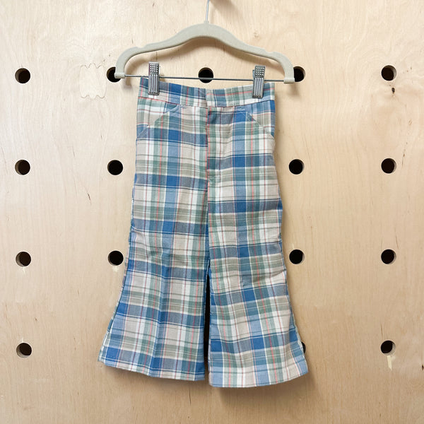 Vintage 1970s Blue Plaid Pants / 2T