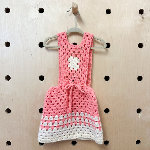 Vintage 1970s Pink Crochet Dress / 2T