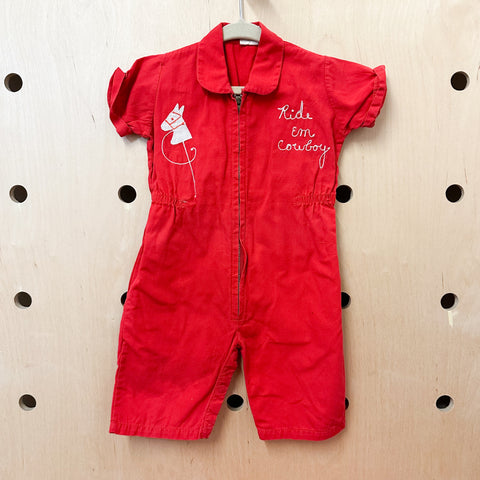 Vintage 1950s Red Cowboy Jumpsuit / 6-9M