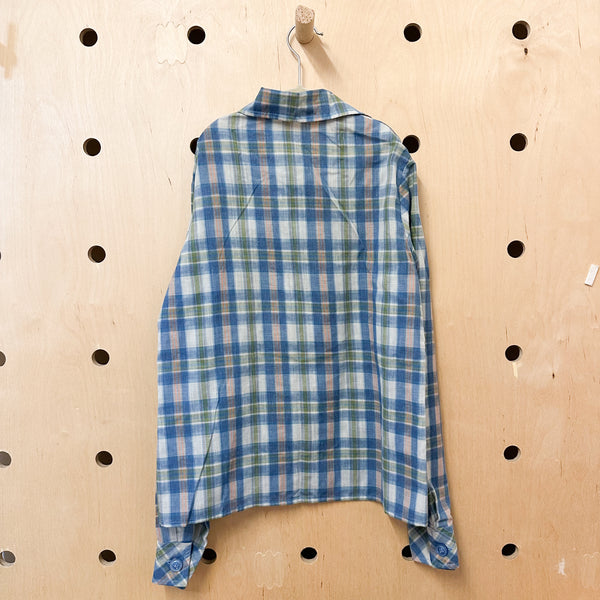 Vintage 1970s Blue Plaid Shirt /  12-14yr