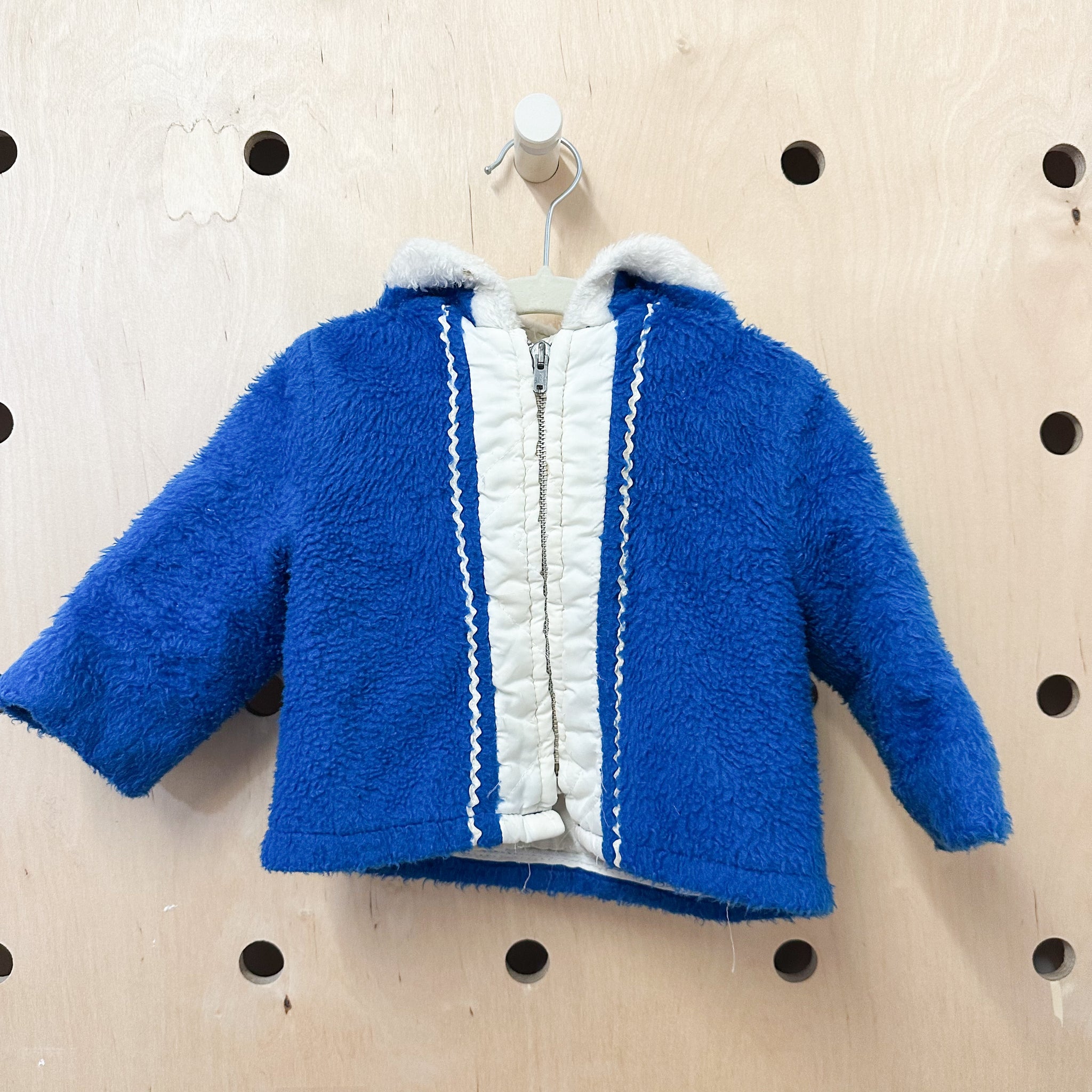 Vintage 1970s Blue Teddy Coat / 18M