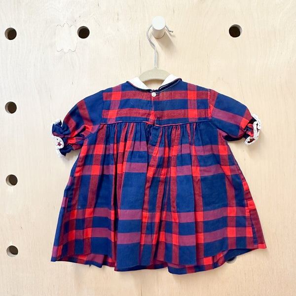 Vintage 1960s Red Plaid Dress / 12M