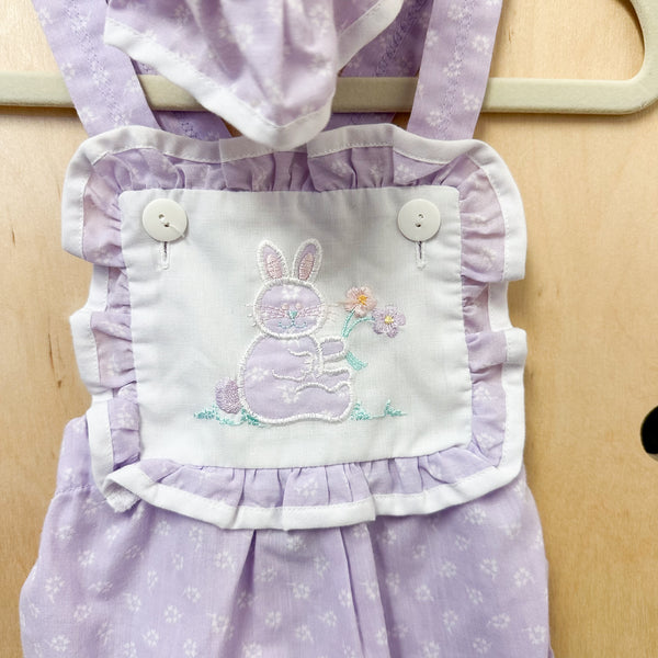 Vintage 1980s Bunny Romper & Hat set / 6-9M