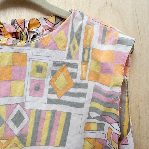 Vintage 1960s Geo Print Blouse / 5T (orange)