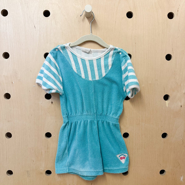 Vintage 1980s Blue Terry Romper / 4-5T