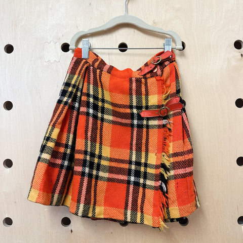 Vintage 1960s Orange Plaid Tweed Wrap Skirt / 8-10 (as is)