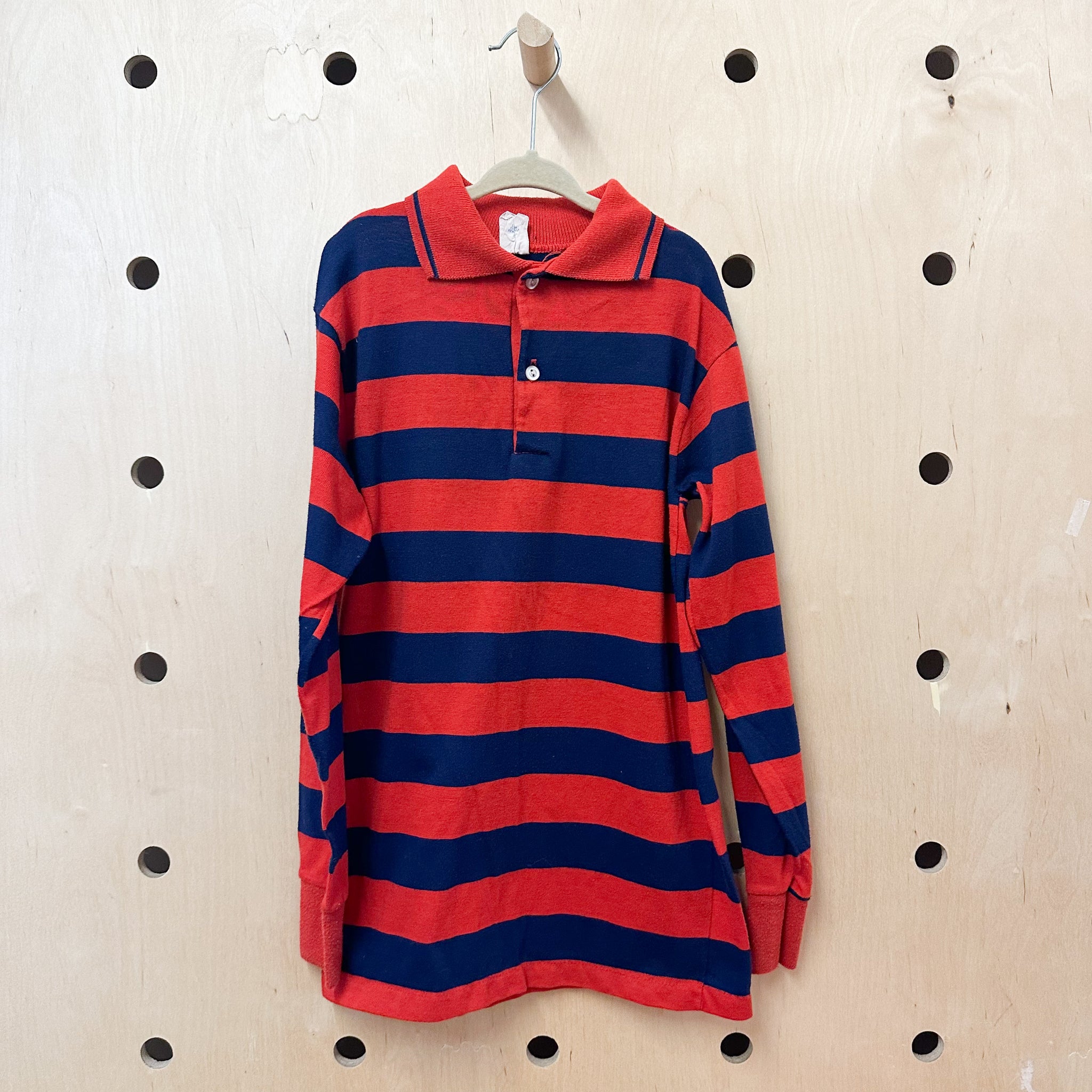 Vintage Navy and Red Striped Polo Shirt / 14yr