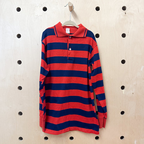 Vintage Navy and Red Striped Polo Shirt / 14yr