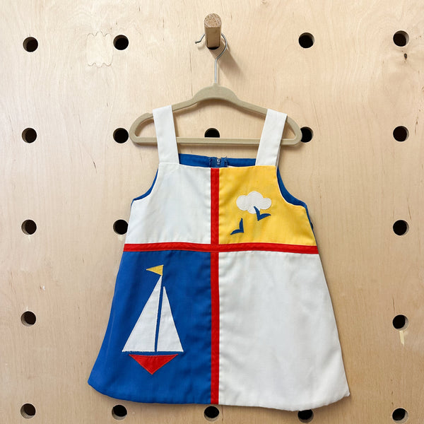 Vintage 1980s Colorblock Boat Dress / 4T