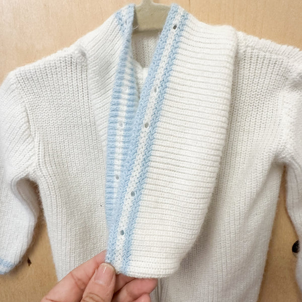 Vintage 1960s White Hooded Cardigan / 6-9M