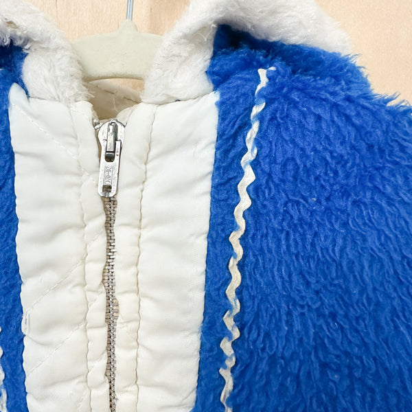 Vintage 1970s Blue Teddy Coat / 18M