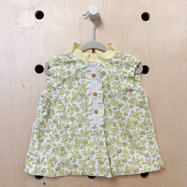 Vintage 1960s Yellow Floral Dress / 18-24M