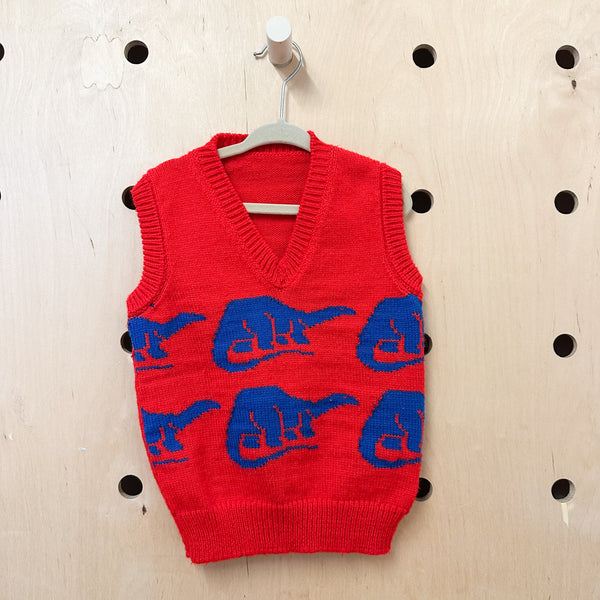 Vintage 1980s Dino Knit Vest / 5-6yr