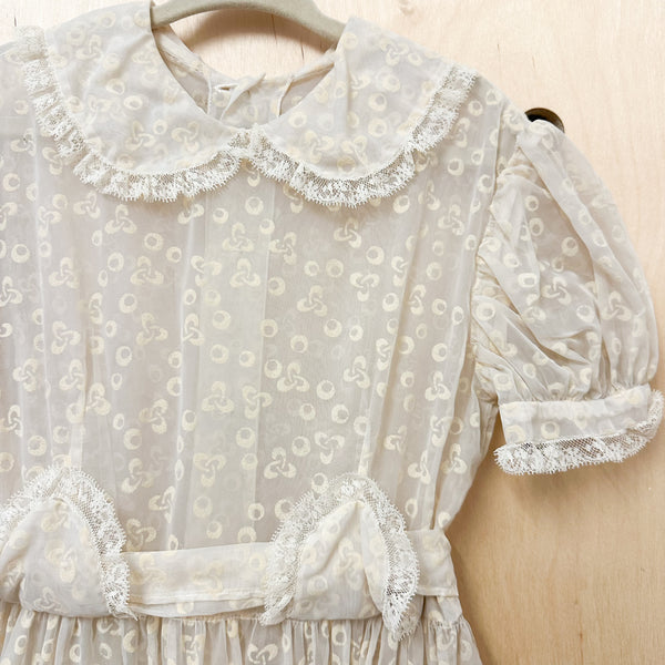Vintage 1950s Ivory Sheer Party Dress / 7-8yr