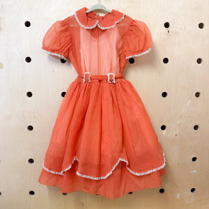 Vintage 1950s Sheer Coral Party Dress / 8-9yr