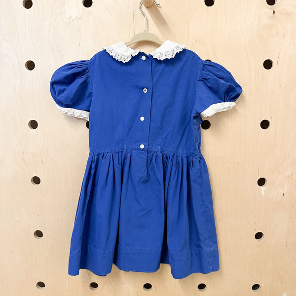 Vintage 1950s Blue Eyelet Collar Dress / 6yr