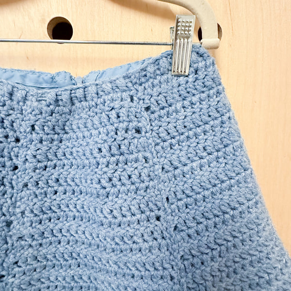 Vintage 1960s Hand Knit Blue Skirt / 10-11yr