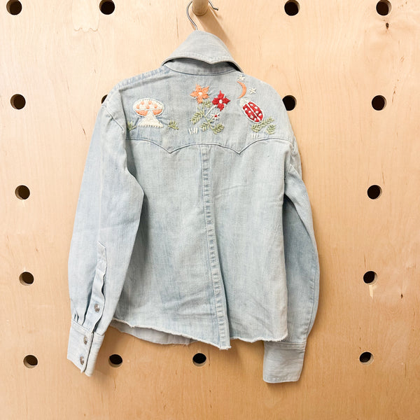 Vintage 1970s Embroidered Denim Shirt / Jacket // 6-7yr