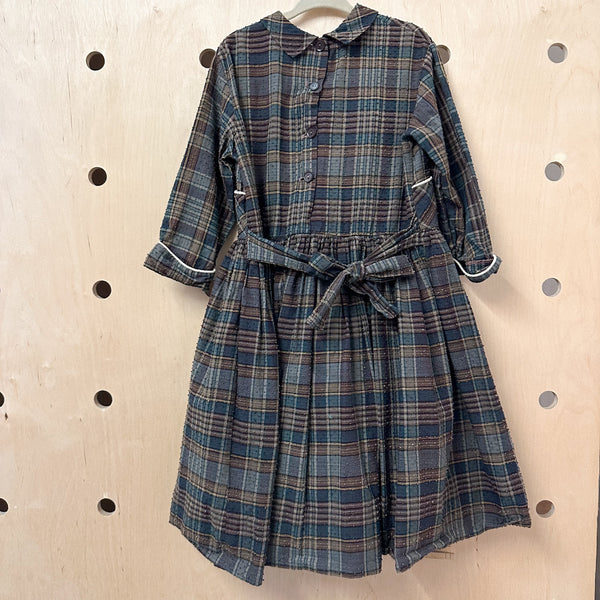 Vintage 1950s Brown Swiss Dot Plaid Dress / 5T