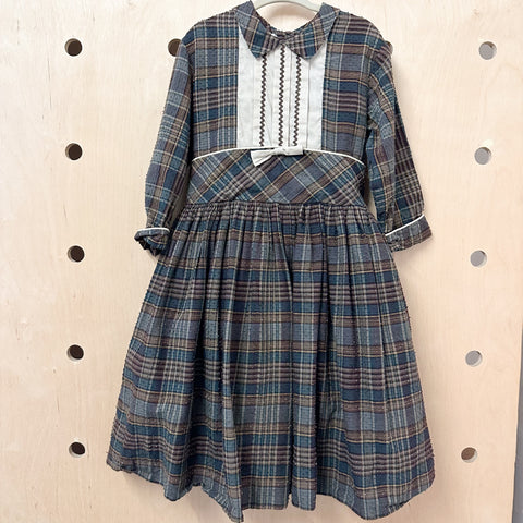Vintage 1950s Brown Swiss Dot Plaid Dress / 5T